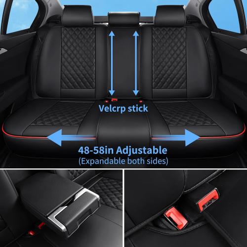 BLACK AND RED Car Seat Covers Full Set, Luxury Faux Leather Car Seat Covers Waterproof Non-Slip Seat Protector Universal Fit for Most Cars SUVs Trucks Pick-ups,Black Red Car Accessories Interior