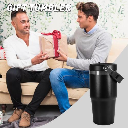 20 oz Tumbler with Handle, Insulated Tumbler with Lid and Flip Straw Leak Proof Double Wall Stainless Steel Vacuum Travel Coffee Mug Insulated Water Bottle Thermal Cup, Cupholder Friendly, Black
