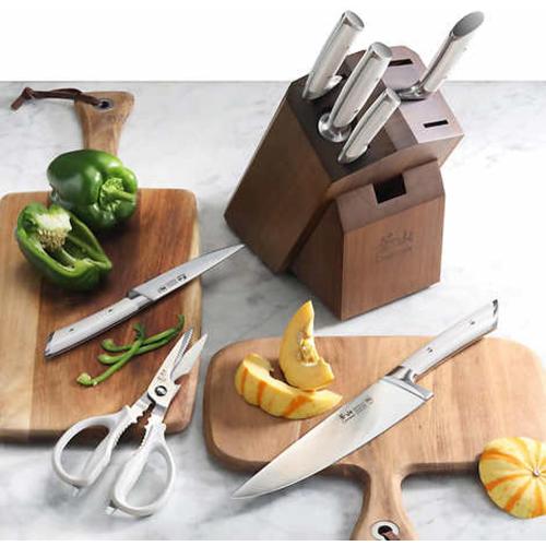 Cangshan Rainier Series 8-Piece Knife Block Set, Forged German Steel, Acacia Block (White)