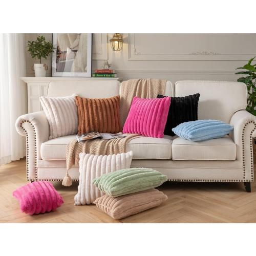 DEELAND Pack of 2,Double-Sided Faux Fur Plush Decorative Throw Pillow Covers Fuzzy Striped Soft Pillowcase Cushion Covers for Sofa Couch Bedroom Brown 18x18 inch