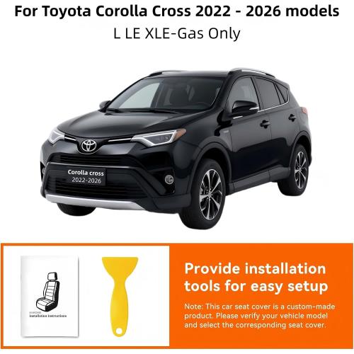 Custom 1:1 Fit Corolla Cross Seat Covers for (Gas Only) 2022–2026 | for Toyota Corolla Cross L, LE, XLE, Front & Rear, Waterproof Leatherette, Airbag Compatible,Pet & Kid Friendly,Black&Grey
