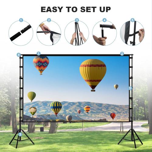 180 inch Projector Screen with Stand,HUANYINGBJB Outside Projection Screen, Portable 16:9 4K HD Rear Front Movie Screen with Carry Bag for Theater Backyard Movie Night,Cinema School, Churches,Parties