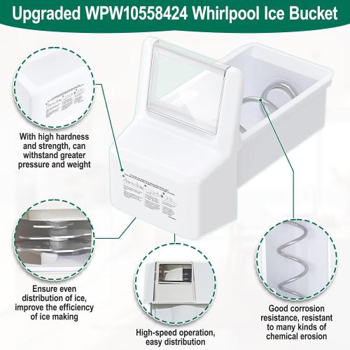 Upgraded WPW10558424 W10558424 Refrigerator Ice Bucket Replacement Compatible with Whirlpool Ice Maker Ice Tray WRS321SDHZ08, WRS321SDHZ05, WRS321SDHZ01, WRS322FDAM04 Parts for Whirlpool Ice Bin Tray