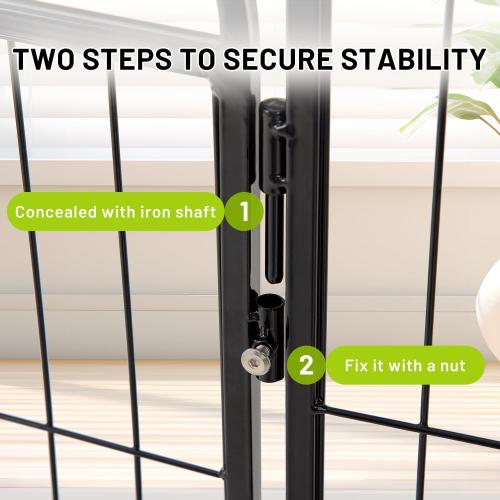Dog Play Pen Indoors - 8 Panels 24 Playpens Indoor Safety Design Without Stakes, Threshold Free Door Ease to Access, Portable Fence Ground Anchors for Outdoor, Yard and RV Camping