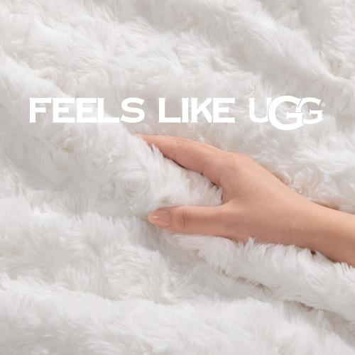 UGG Adalee Faux Fur Throw Blanket Luxury Lightweight Cozy Soft Throw for Couch Bed or Chair Hypoallergenic Machine Washable Double-Sided Fluffy Blanket Home Decor, 50-inch x 70-inch, Natural White