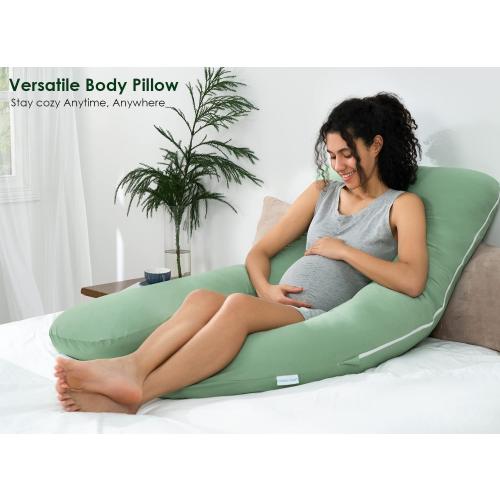 QUEEN ROSE Cooling Pregnancy Pillows, U Shaped Full Body Maternity Pillow for Pregnant Support, Rayon Derived from Bamboo, Buttery Soft, Super Breathable for Hot Sleeper, Green