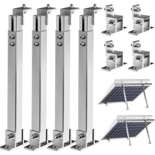 SILVER 2 Set Adjustable Solar Panel Tilt Mount Brackets Aluminum Alloy Mounting Bracket Stand Systems Support 50W 70W 100W 150W 200W 300W 400W Panels for Roof/Boat/Flat Surface