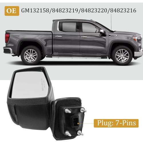 Right Passenger Side Mirror Replacement for Chevry Silverado 1500 for GMC Sierra 1500 2019-2024 7-Pins With temperature sensor Power Heated Glass Manual Folding, GM132158 84823219 84823220 84823216
