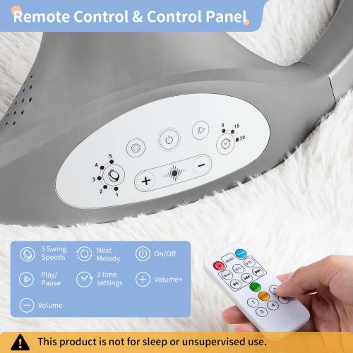 LAREX Baby Swing Infant Swing Electric Toddler Baby Rocker Portable for Newborn Boy Girl, 5 Sway Speeds with Remote Control, 10 Preset Melodies and Bluetooth, 0-6 Months Max 20 Lbs (Gray)
