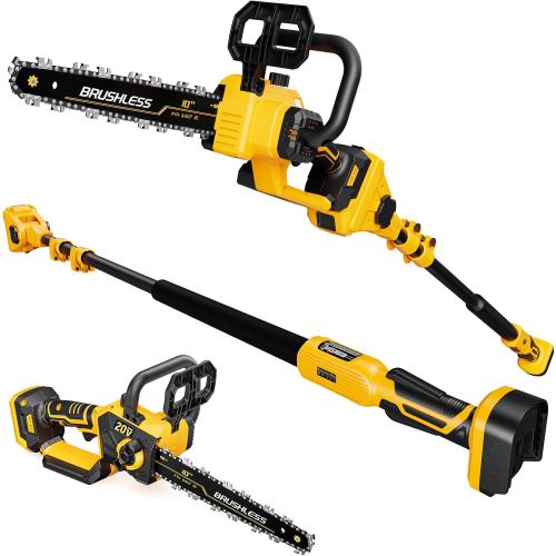 2-IN-1 Cordless 10-Inch Pole Saw And Chainsaw Compatible with Dewalt 20V MAX* Battery, Total Reach of Max 15ft, Auto Oiling, Electric Pole Saw for Tree Trimming Pruning (Battery NOT Included)