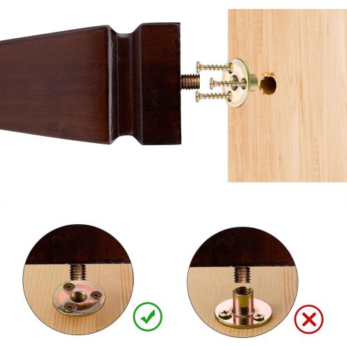 Square Wood Furniture Legs Set of 4 - Wooden Replacement Feet for Couch, Bed, Bench, Dresser, Rubber Wood Parts for Table, Sofa, Wooden Legs Chairs Complete with Installation Hardware (Brown)