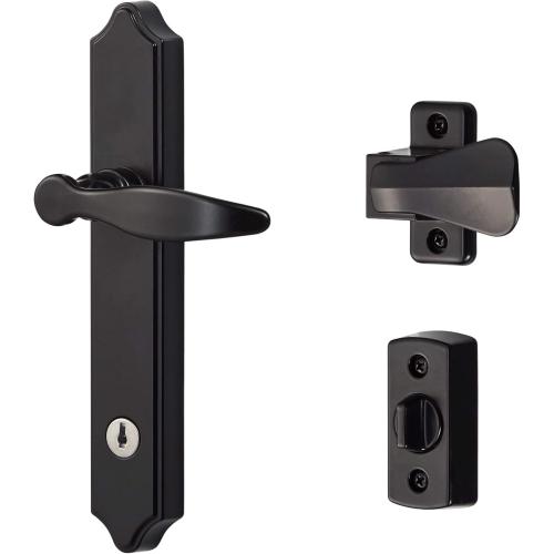 Ideal Security 1216 Surface Mount Storm Door Handle with Lock and Key for 1 – 1 ½ inches Thick Doors (Black, 4-Posts)