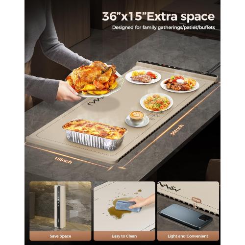 Extra Large Food Warming Mat, 36x15 Inch Electric Heating Tray for Parties, Buffets, and Family Gatherings