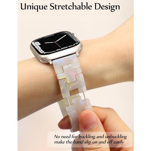 JR.DM Resin Stretchy Tortoise Shell Fancy Beaded Bracelet Light Watch Band Women Compatible with Apple Watch Band 38mm 40mm 41mm 42mm (S11/10) Strap Wristband for iWatch Series 11/10/9/8/7/6/5/4/3/2/1/SE/Ultra