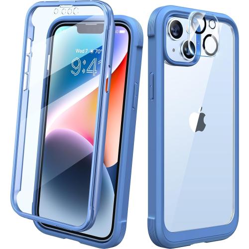 Diaclara Designed for iPhone 14 Case, Full Body Rugged Case with Built-in Touch Sensitive Anti-Scratch Screen Protector, with Camera Lens Protector for iPhone 14 6.1 (Elegant Blue)