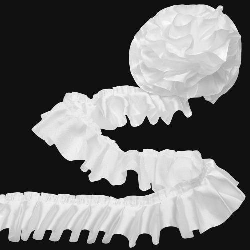 Homiest 11 Yards Ruffle Ribbon Trim for Sewing, 1-1/2 Inch Wide Satin Fabric Trims, White Ruffle Trim for Making Crafts Dress Curtain Wedding Costume Pillowcase