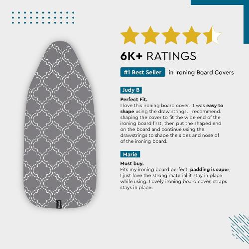 Encasa XO Ironing Board Cover and Pad 49x18 - Thick 3mm Felt Padding, Drawstring Tightening & Lock, Easy Fit, Scorch & Stain Resistant, Fits Wide Ironing Board - Aztec