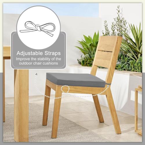Cozyide Outdoor Chair Cushions, Waterproof Patio Seat Cushions with Adjustable Straps, Square Corner Patio Chair Cushions for Garden, Light Grey, 18.5x16x3 Inch (Pack of 4)