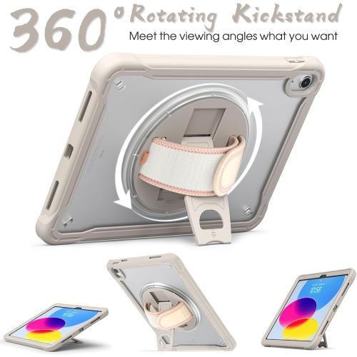 BRAECNstock case for iPad (A16) 11th/10th Generation 11/10.9 inch 2025/2022,Rugged Shockproof Protective Cover with 360° Rotating Hand Strap/Stand,Screen Protector,Pencil Holder,Khaki