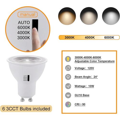 Black Dimmable LED Track Lighting Heads Kit,3CCT 10W Track Lights Heads 3000K/4000K/6000K Adjustable with 6.56FT H-Type Track Light Rails 6PCS Ceiling Spotlight Fixture Replaceable GU10 Bulbs