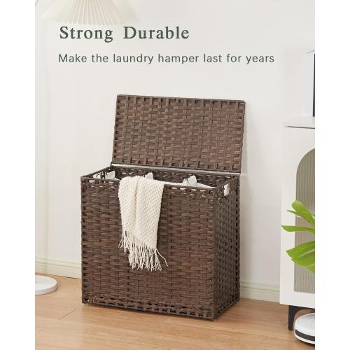SETVSON Laundry Hamper with Lid Laundry Basket 132 L (35 Gal) Wicker Clothes Hamper, Handwoven Rattan Hamper with Handles and 4 Removable Liner Bags, 6 Mesh Bags for Laundry Bedroom Brown