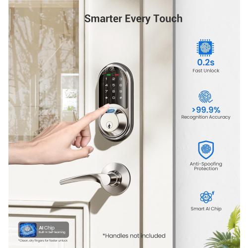 Veise RZ07 Smart Lock, Fingerprint Door Lock, 7-in-1 Keyless Entry with App Control, Electronic Touchscreen Keypad Deadbolt, Biometric Smart Locks for Front Door, Satin Nickel