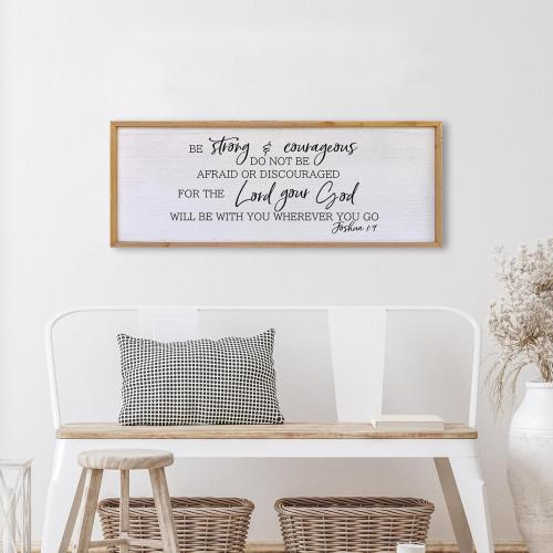 Size 40x 15 Be Strong And Courageous Sign Wall Decor 40x15 Large Farmhouse Living Room Plaque Joshua 1:9 Bible Verse Inspirational Quote Positive Faith Home Hanging Rustic Catholic Scripture Christian Art (Wood)