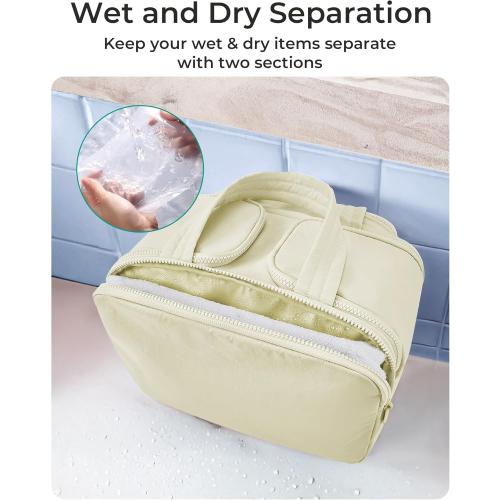 BAGSMART Travel Toiletry Bag, Crush Toiletry Bag for Women, Wide-open Puffy Toiletry Bags for Traveling, Large Travel Cosmetic Makeup Bag Organizer for Accessories,Toiletrie, Beige