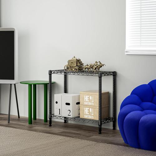 MZG 220 lbs 2 Tier Storage Rack Metal Wire Shelving Unit, Storage Standing Household Shelf Organizer for Laundry Bathroom Kitchen Pantry Closet Basement Utility Room, Black 11.8 D x 27.6 W x 23.4 H