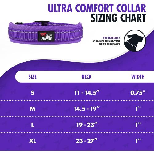 Tuff Pupper Ultra Comfort Padded Dog Collar | Thick Neoprene Padding | Ballistic Nylon Strap Dog Collar with Reflective Stitching | Durable Metal Buckle & Integrated ID Tag Holder | Waterproof Collars MEDIUM