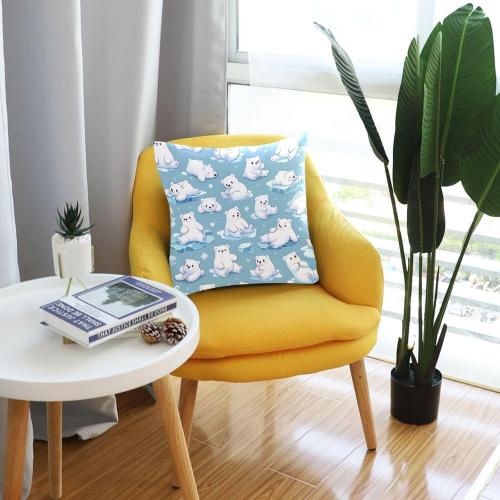 Cute Polar Bears Throw Pillow Covers Pack of 1 Soft Decorative Pillow Cases Cushion Cover for Sofa, Bedroom, Couch, 18x18 Inch