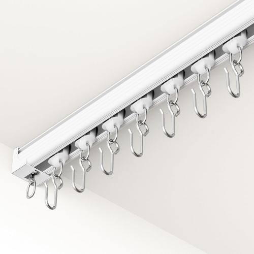 Ceiling Curtain Track 6–9 ft White - Heavy Duty Ceiling/Wall Mount Curtain Rail/Rod System, 30 Quiet-Glide Rollers, 30 Hooks, 30 Clips, Room Divider for Living Room, Bathroom or Hospital