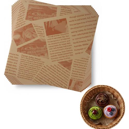 200Pcs Wax Paper Sheets, 7.1x7.1in Multi-Use Food Wraps, Greaseproof Paper for Cookies and Baking, Deli Squares for Baskets, Trays and Food Truck Supplies (Brown Newspaper)