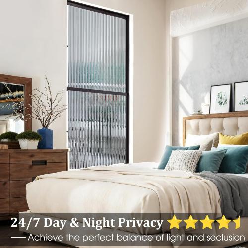 Beautyhero Adhesive Reeded Glass Window Privacy Film, Shatterproof Fluted Frosted Glass Clings, Waterproof 3D Decorative Window Coverings for Bathroom, Cabinet, Front Door, 35.4 x 78.7 Inch