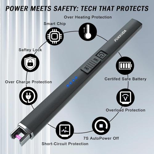 FUKKUDA Electric Arc Candle Lighter with Safety Switch - USB Rechargeable, Windproof & Flameless for Romantic Evenings, Valentine's Day Gift & Stocking Stuffer (Obsidian Black)