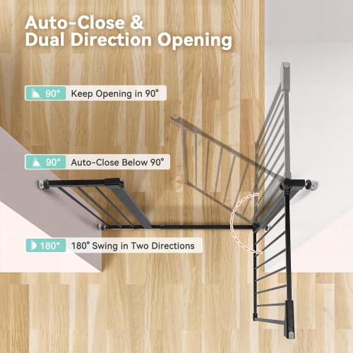COMOMY 36 Extra Tall Baby Gate for Stairs and Doorways - Fits 29.5 to 48.8 Wide Openings, Auto Close Extra Wide Dog Gate for House, Pressure Mounted Easy Walk Through Pet With Door, Black