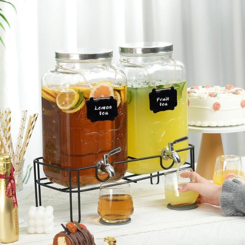 Bululuo 2 Pack 2 Gallon Glass Drink Dispensers with Stand & Spout | Beverage Dispenser with Stand for Juice and Iced Tea, Water Jug Dispenser for Lemonade, Party Beverage Pitcher with Spout