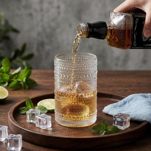 ZOOFOX Set of 8 Vintage Drinking Glasses, 13 oz Clear Hobnail Glasses Tumbler, Embossed Design Glassware for Beverages, Water, Juice, Beer, Cocktail, Whiskey and Milk