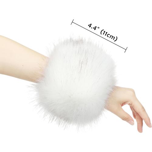sy soul young Women's Faux Fur Wrist Cuffs Winter Fox Furry Wristbands Fluffy Fur Cuff Bracelet Arm Warmer Accessories