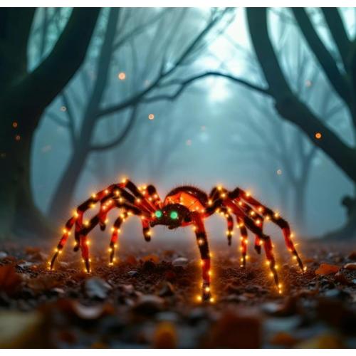 4.2Ft Giant Spider Halloween Decorations Outdoor 52 Light Up Spider with 90 LED Lights for Front Yard, Porch, Garden, Lawn, Halloween Party (Orange)