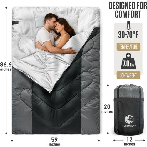 VENTURE 4TH Backpacking Sleeping Bag – XXL, Double and Single Sizes - Lightweight Warm & Cold Weather Sleeping Bags for Adults, Kids & Couples – Ideal for Hiking, Camping & Outdoor Adventures