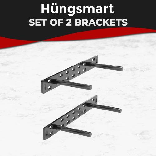 Set of 2 Floating Shelf Brackets 11 inch Multiple Mounting Location Baseplate/Heavy Duty Black Painted Mild Steel Bracket Hidden Wall Shelves Support Hardware Mount Kitchen/Nursery Decor (6 inch Rods)