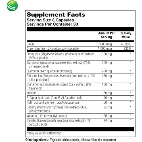 Nutra Biogenesis Diabetone Plus - Metabolic Support Supplement with Cinnamon, Gymnema, Inositol & Bitter Melon, Herbal Balance Complex for Women & Men - 90 Capsules