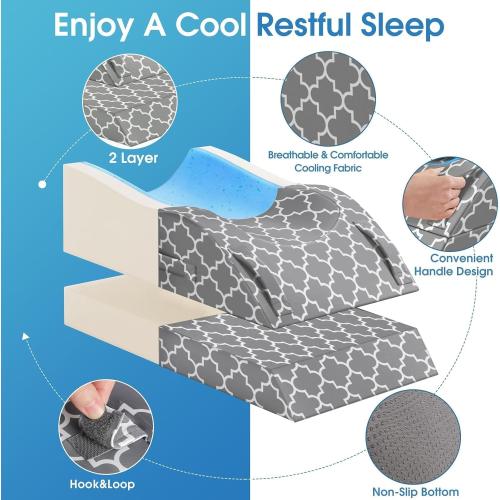 CloudBliss Leg Elevation Pillow for After Surgery, Adjustable Height Memory Foam Wedge Pillow with Cooling Ice Silk Cover, Ergonomic Leg Support for Knee, Comfort Care for Blood Circulation, Grey