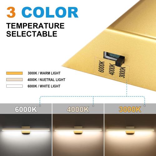 SineRise LED Modern Bathroom Vanity Light Fixtures (32-Inch, 3000K/4000K/6000K, Dimmable), Gold Modern Acrylic Bathroom Wall Lighting Fixtures Over Mirror