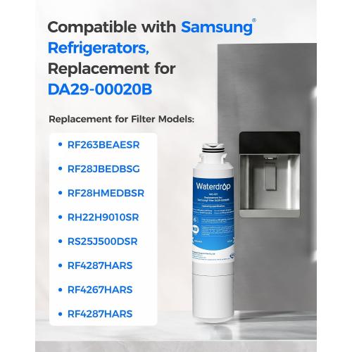Waterdrop WD-F27 Replacement for Samsung® Refrigerator Water Filter HAF-CIN/EXP, DA29-00020B, HAF-CIN, RF28HMEDBSR, RF263BEAESR, RS25J500DSR, RF263TEAESG, HDX FMS-2, DA97-08006A-1, 3 Pack