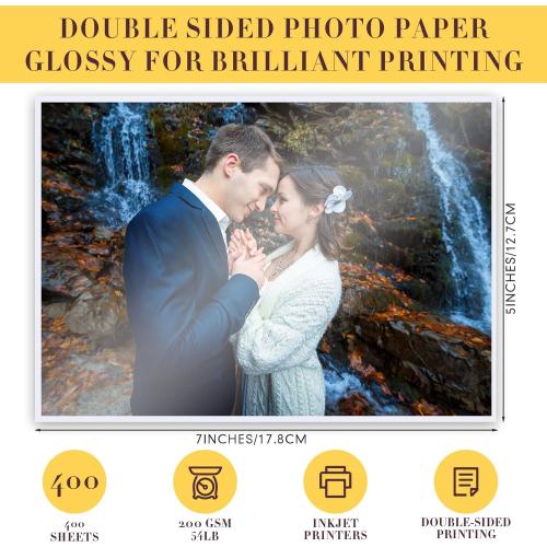 5x7 White Fainne 400 Sheets Photo Paper 5x7 in Glossy Double Sided 54lbs 9.5mil 200gsm Photo Paper Glossy Card Stock for Inkjet Printing Printer Making Pictures Calendar Greeting Card Printing