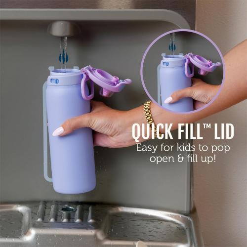 Ello Pop & Fill 18oz Stainless Steel Kids Water Bottle with Quick Fill Lid | Vacuum Insulated BPA Free Bottle with Leak Proof Straw and Chug Lid, Dishwasher Safe, Gift For Kids Teens, Strawberries