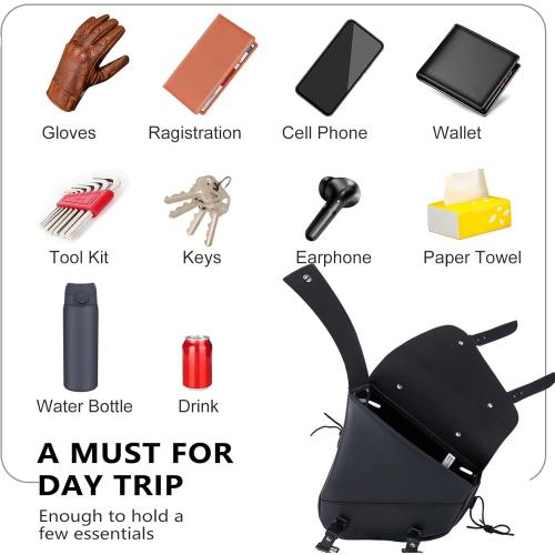 Color Black Motorcycle Swingarm Bag with Black Synthetic Leather, Swing Arm Bag Motorcycle Saddlebag Left Side Tool Bag Fit for Softail/Triangulated Swingarm Models Dyna Low Rider Fat Bob