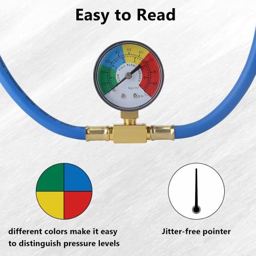 BFXM R134A Refrigerant Charge Hose, AC Recharge Hose with Gauge